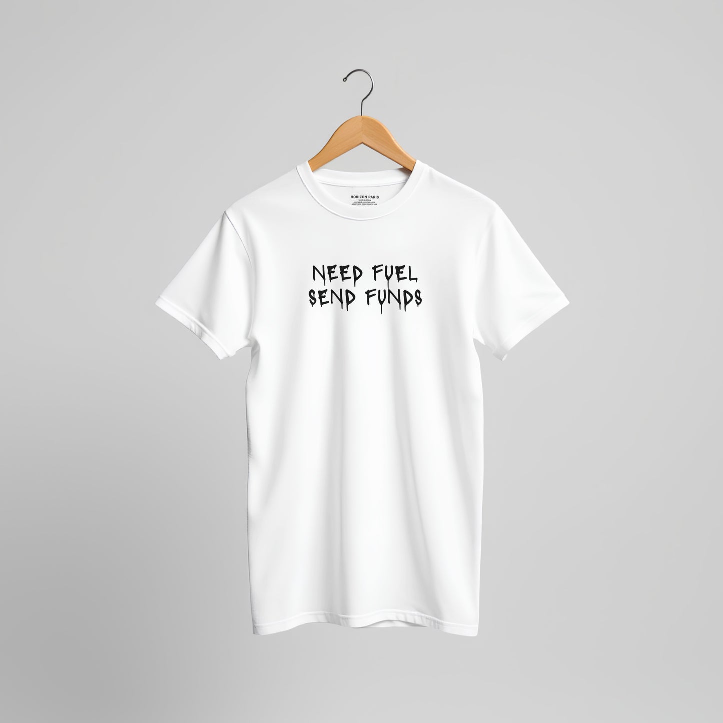 T-shirt COSMIC OUTLAWS "Need fuel send funds"