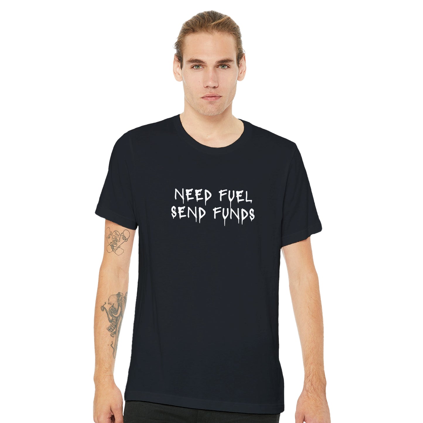 T-shirt COSMIC OUTLAWS "Need fuel send funds"