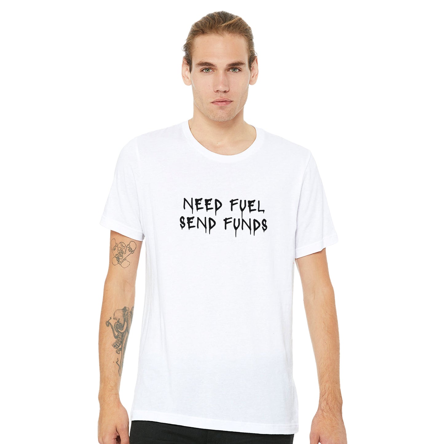 T-shirt COSMIC OUTLAWS "Need fuel send funds"