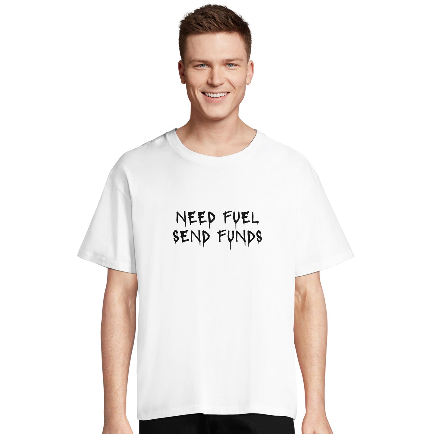 T-shirt oversize COSMIC OUTLAWS "Need fuel send funds"